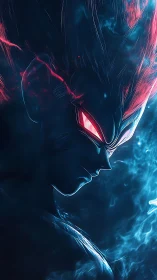 Neon-edged anime warrior portrait in dramatic side profile.