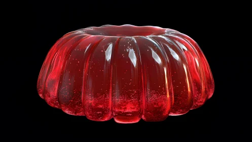 Glossy Red Gelatin Dessert in Classic Mold on Black Background.