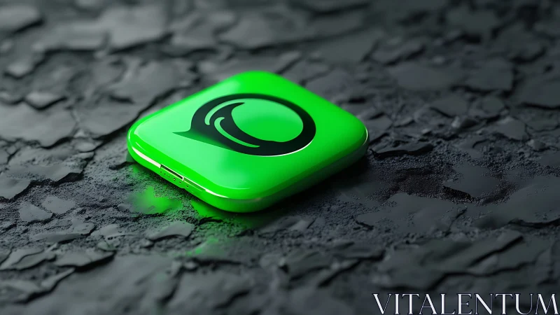 Neon green app icon on textured dark surface.