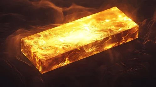 Glowing gold bar in dramatic lighting with swirling textures.