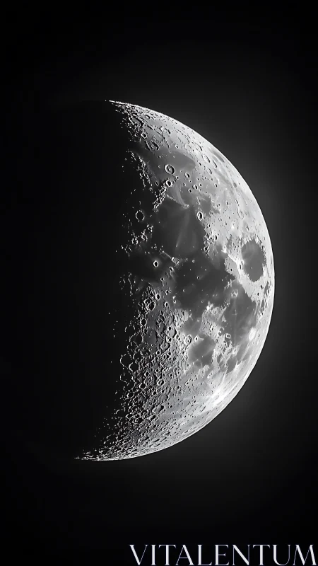 High-contrast lunar crescent in monochrome telescopic composition.