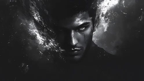 Storm-lit warrior gaze rises from the shadows and whispers