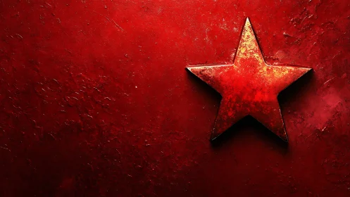 Textured red field with metallic five-point star relief composition.