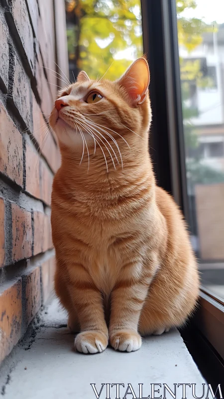 Orange Tabby Cat Gazing Upward Through Window