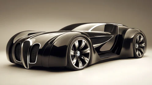 Streamlined black concept supercar with retro grille detailing