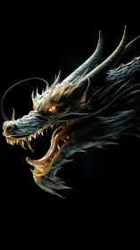 Stormlit dragon profile breathing molten dusk into void.