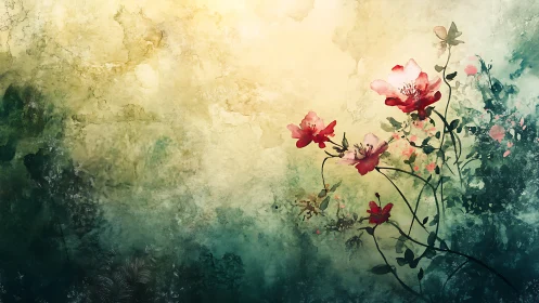 Floral Elegance in Watercolor Wash: Abstract Botanical Study.