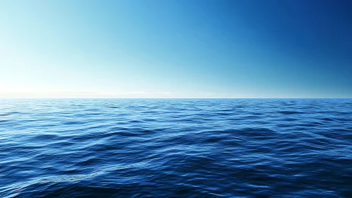 Calm blue ocean horizon under clear bright sky today.
