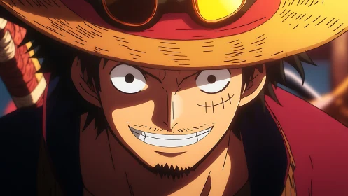 Straw hat hero flashing a bold, infectious grin at you.