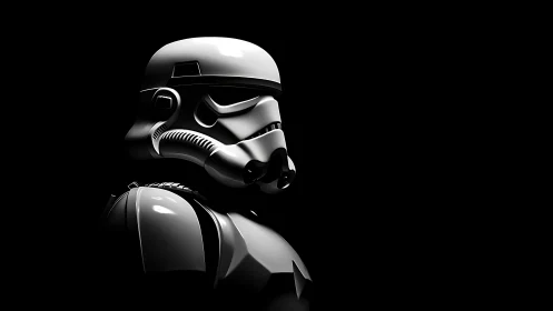 High-contrast stormtrooper helmet rendered in dramatic chiaroscuro