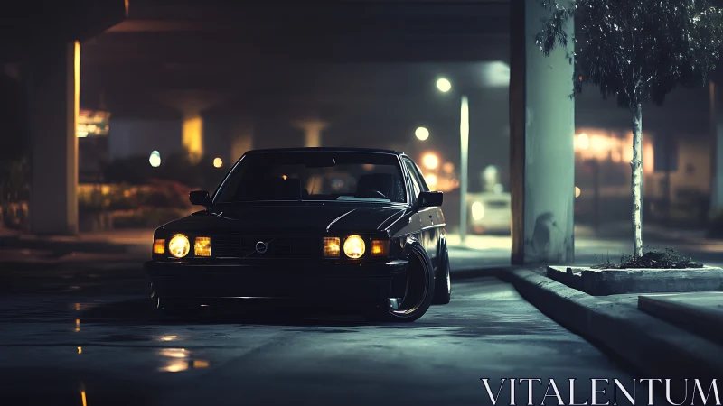 Midnight Volvo waits under city lights with calm confidence