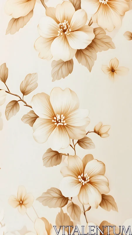 Soft beige floral illustration with elegant blooming branches.