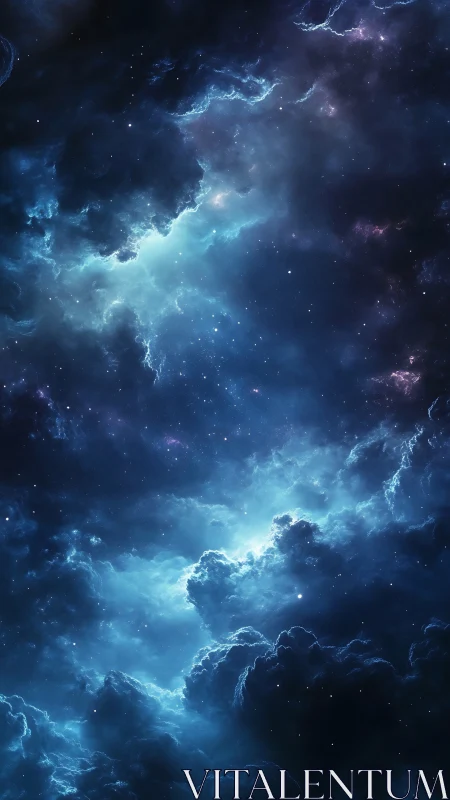 Deep-space nebula cloudscape with luminous cyan ionized gas