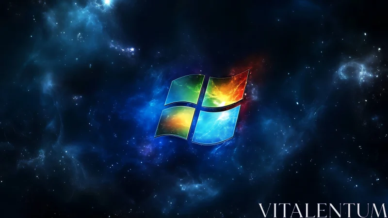 Windows-style quadrants logo over deep space background.