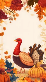 Whimsical turkey illustration anchors warm autumn harvest border
