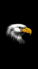 Bold eagle head illustration on solid black background.