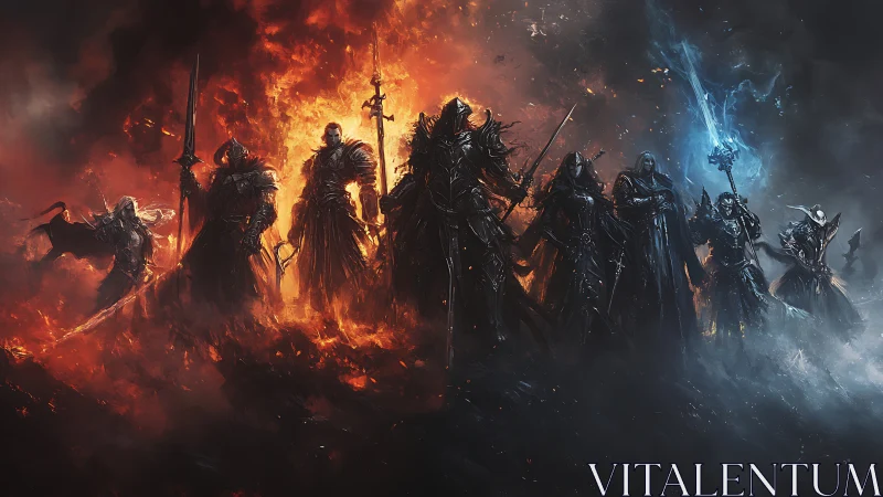 Hellforged knights dividing fire realm and frost veil.