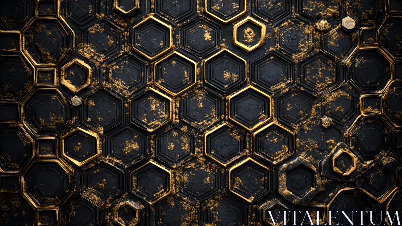 Luxurious Black and Gold Hexagonal Geometric Abstract Pattern.