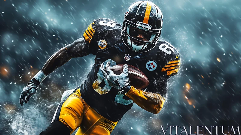 Digital rendering shows football player running with ball