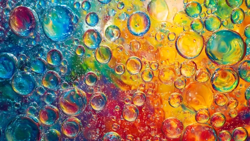 Macro oil droplets suspended in multicolor liquid background