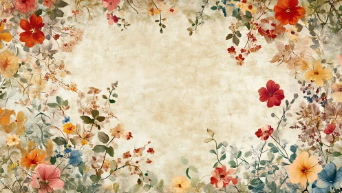 Vintage floral border with soft central empty space.