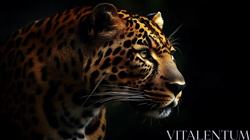 Midnight leopard gaze carved from molten amber light.