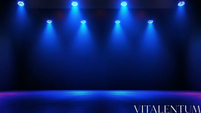 Midnight stage hush under electric sapphire spotlights.