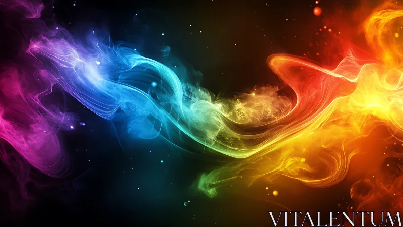 Flowing rainbow light dancing across a cosmic night sky.