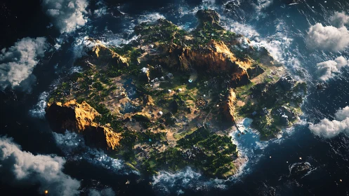 Aerial Archipelago Bathed in Golden Light and Ocean Waves