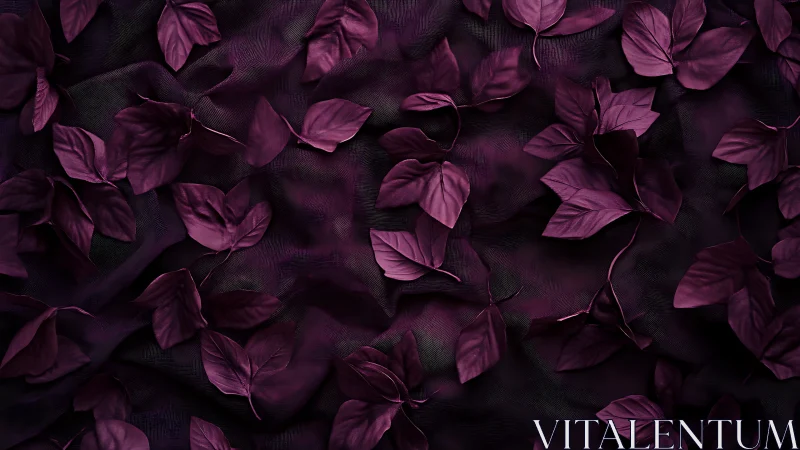 Deep violet foliage on textured dark fabric background