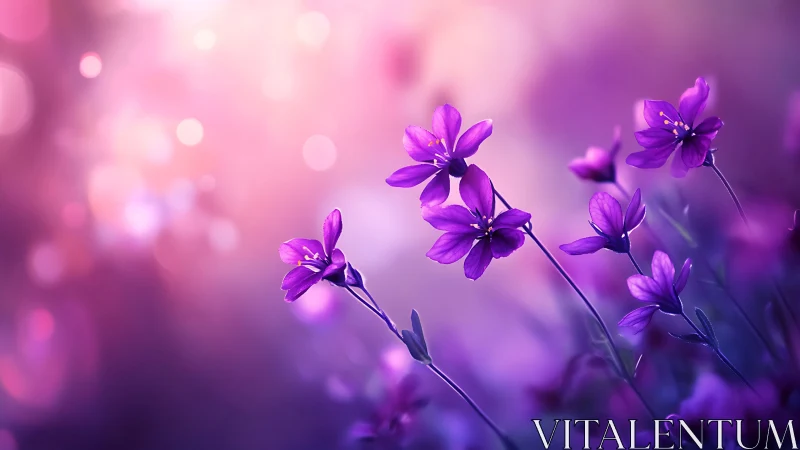 Purple Flowers Bloom Against Soft Bokeh Background
