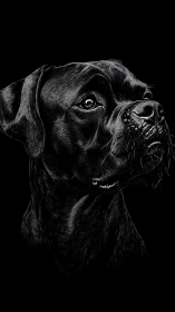 Black dog profile rendered in monochrome digital detail.