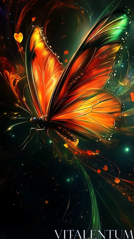 Starlit emberwing butterfly sails through neon cosmic night