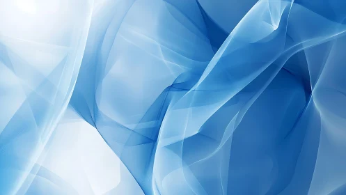 Abstract blue flowing waves digital art with translucent layers.