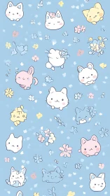 Pastel Animal Illustration Collection on Blue Background.