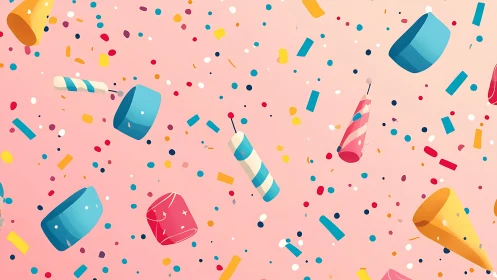 Dimensional Confetti Array with Geometric Celebration Elements.