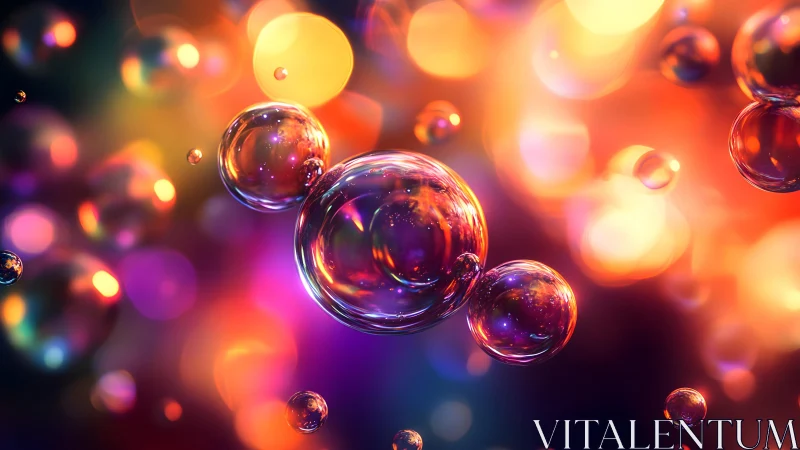 Shimmering Soap Bubbles Against Vibrant Abstract Bokeh Background.