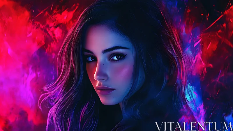 Neon-lit female portrait renders cinematic digital intensity