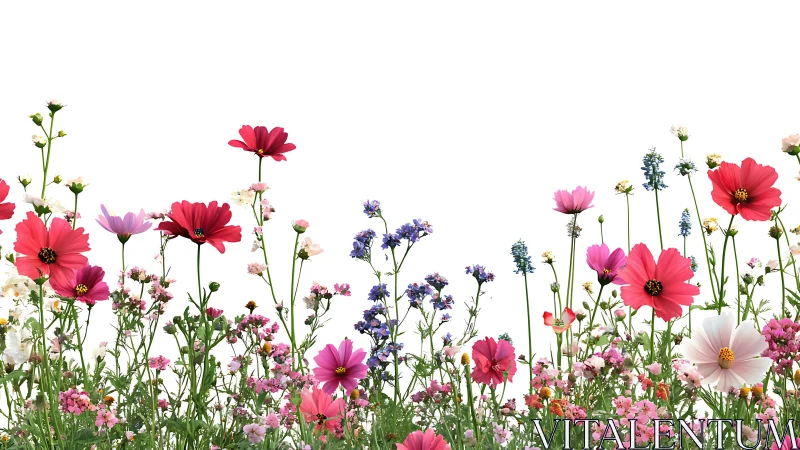 Vertical Botanical Composition: Cosmos and Statice Floral Arrangement.