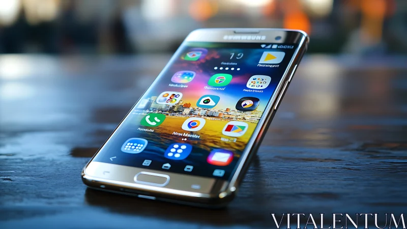 Samsung smartphone displaying home screen with application interface