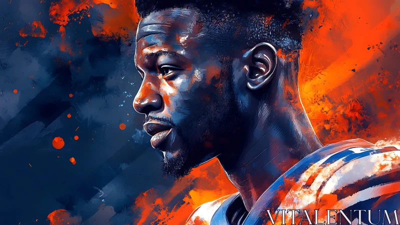 Digital portrait of male athlete in vivid orange and blue.