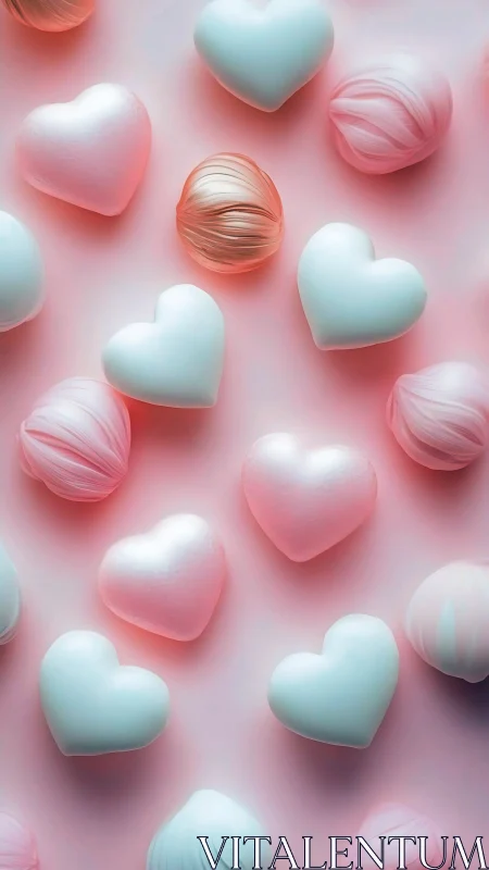 Candy Dreams: Glossy Hearts and Spheres Dance Across Blush.