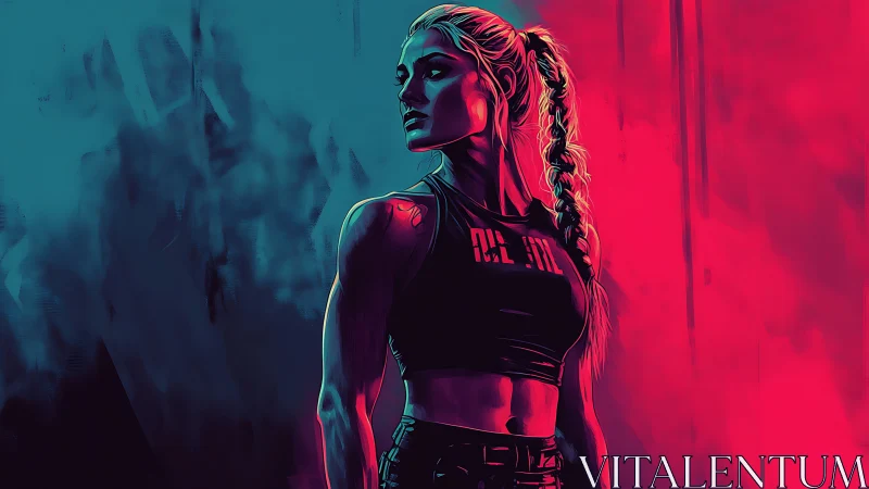 Neon athlete portrait under bold cyan magenta lighting.