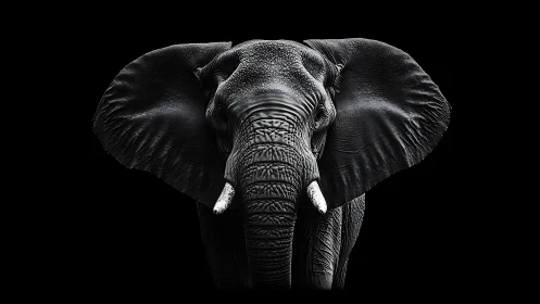 Midnight monarch elephant stares from sculpted shadow.