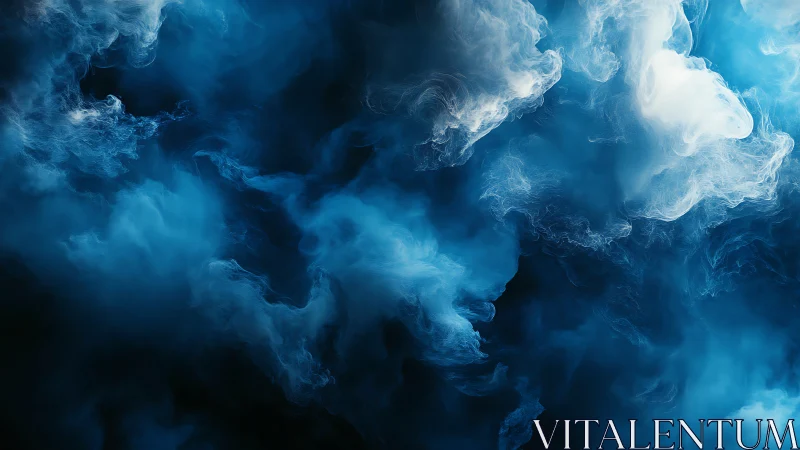 Billowing blue and white clouds swirl in abstract motion.