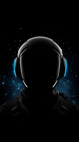 Starlit silhouette of futuristic astronaut in deep void.