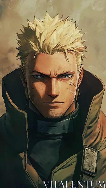 Hardened blond warrior portrait with gritty digital shading.