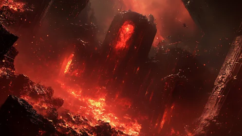 Molten citadel leans over a churning galactic hellscape