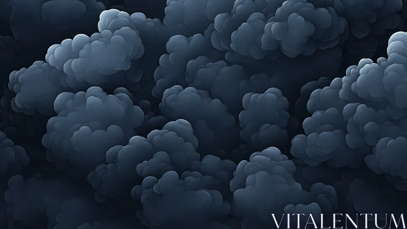 Dense dark stylized clouds in layered abstract sky scene.