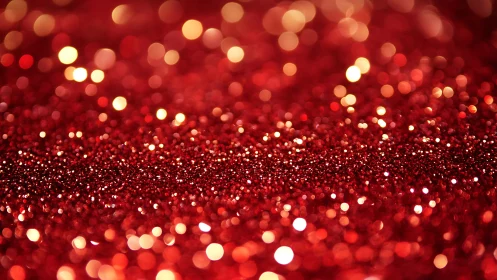Red glitter surface with soft bokeh light highlights.